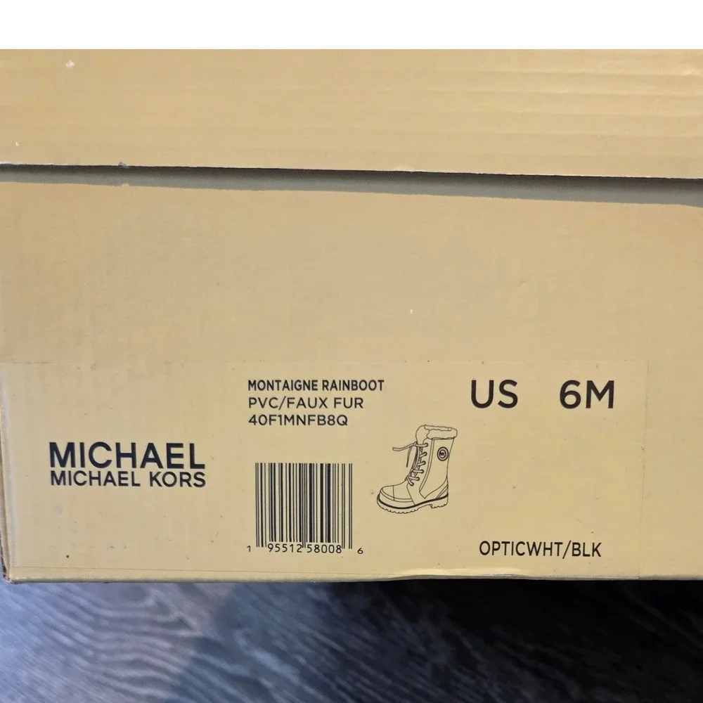 Michael Kors‎ Whute Montaigne Faux Shearling-Lined PVC Rain Boot Size 6
